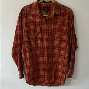 Pendleton Shirt Men’s Medium Red/Mustard Plaid Wool Button-Down Casual